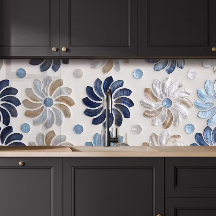 Kitchen splashback - Flowers - Mother-of-Pearl - Abstract - Pattern - Blue — 6