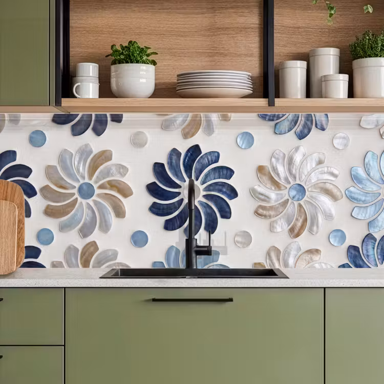 Kitchen splashback - Flowers - Mother-of-Pearl - Abstract - Pattern - Blue — 8