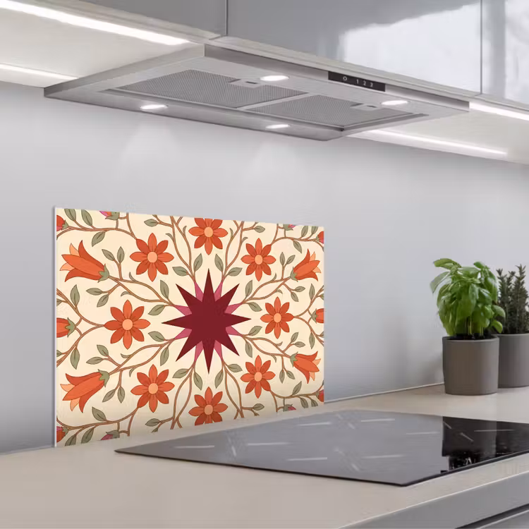 Kitchen splashback for hob - Flowers - Mandala - Decorative - Red — 1