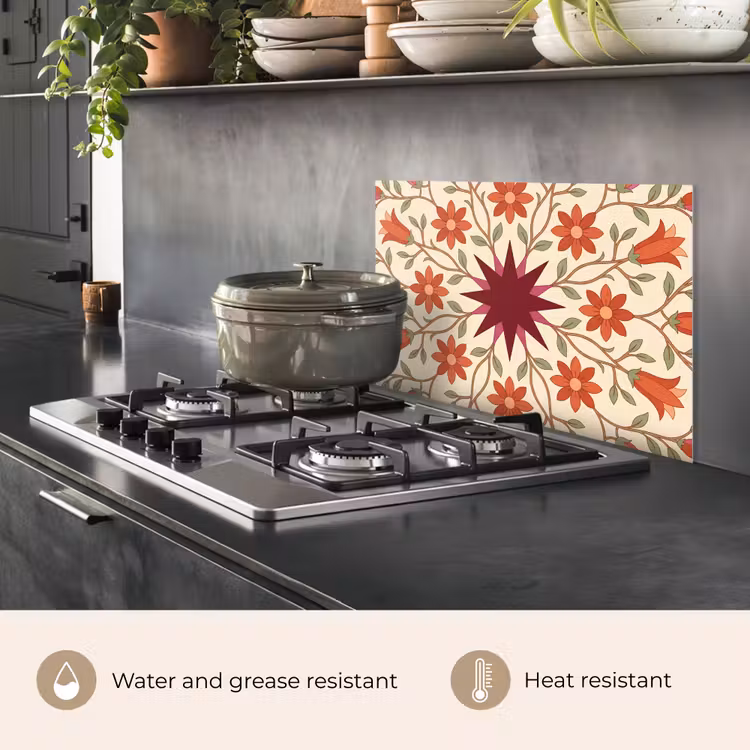 Kitchen splashback for hob - Flowers - Mandala - Decorative - Red — 2
