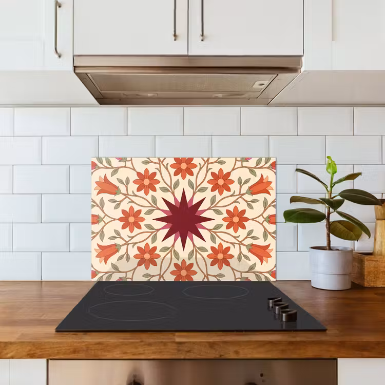 Kitchen splashback for hob - Flowers - Mandala - Decorative - Red — 3