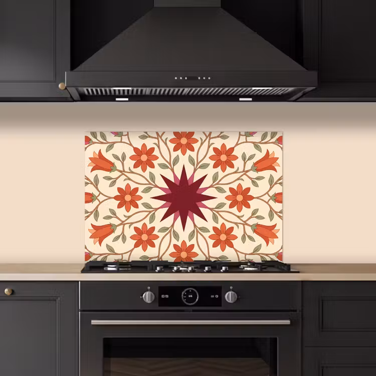 Kitchen splashback for hob - Flowers - Mandala - Decorative - Red — 5