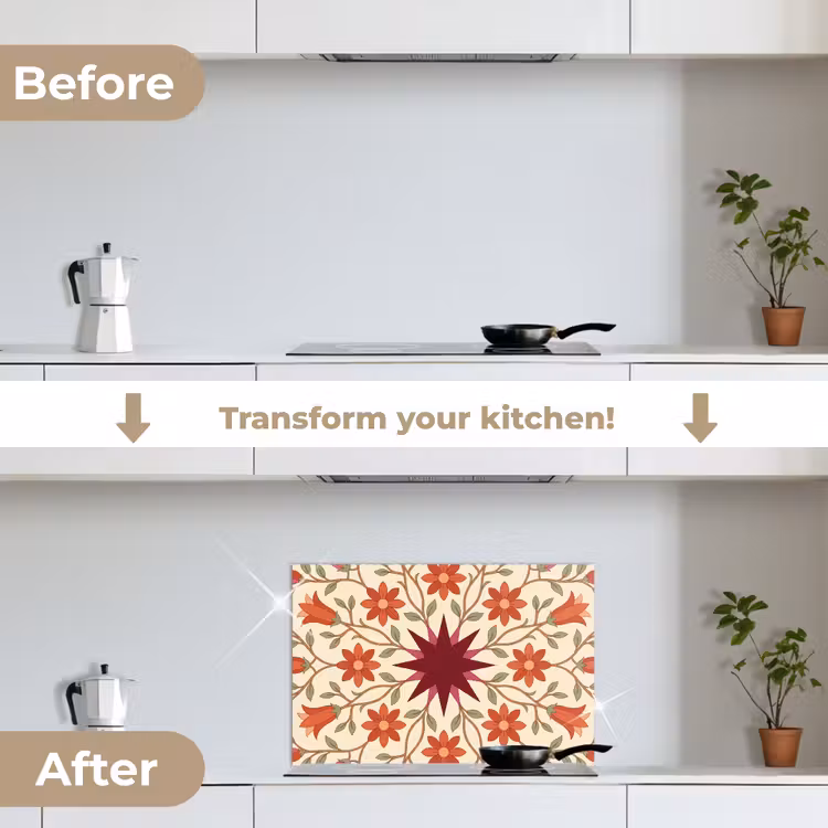 Kitchen splashback for hob - Flowers - Mandala - Decorative - Red — 7