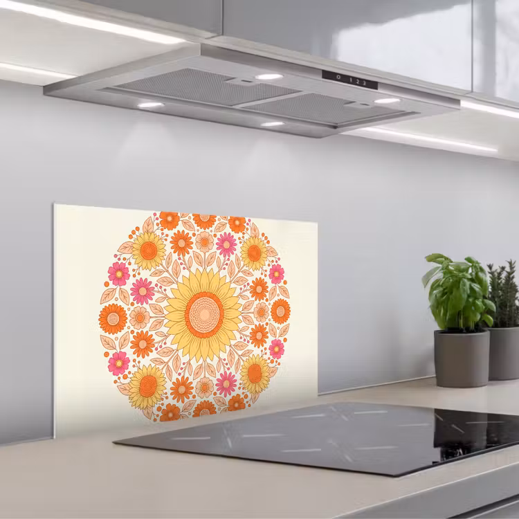 Kitchen splashback for hob - Flowers - Mandala - Pattern - Colorful — 1