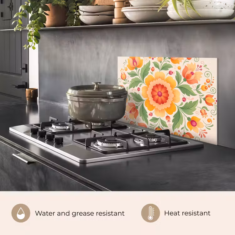 Kitchen splashback for hob - Flowers - Pattern - Decorative - Orange — 2