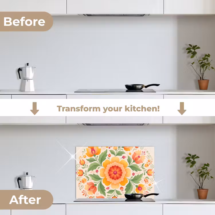 Kitchen splashback for hob - Flowers - Pattern - Decorative - Orange — 7