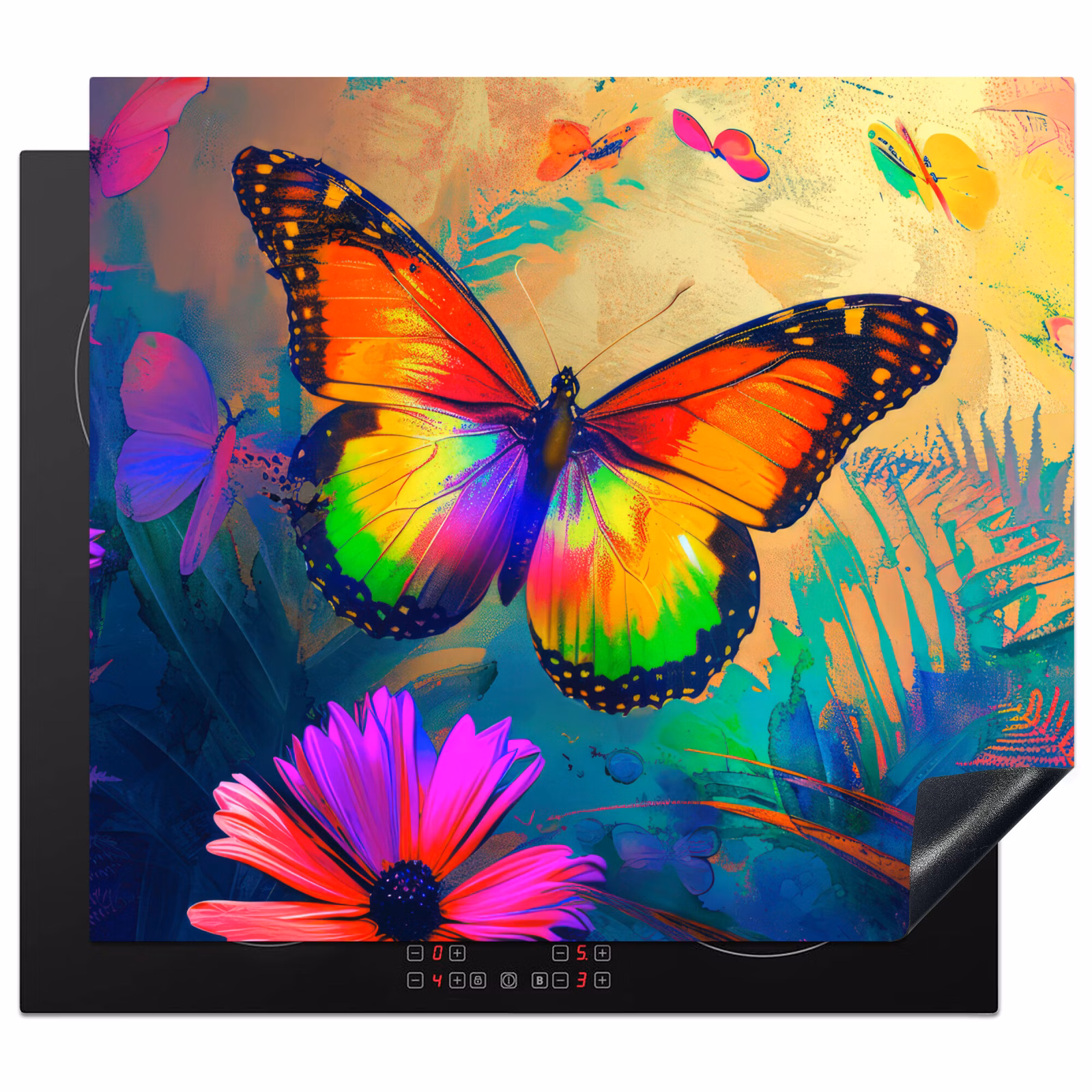 Induction hob cover - Butterfly - Plants - Colorful - Pink - Flowers — 1