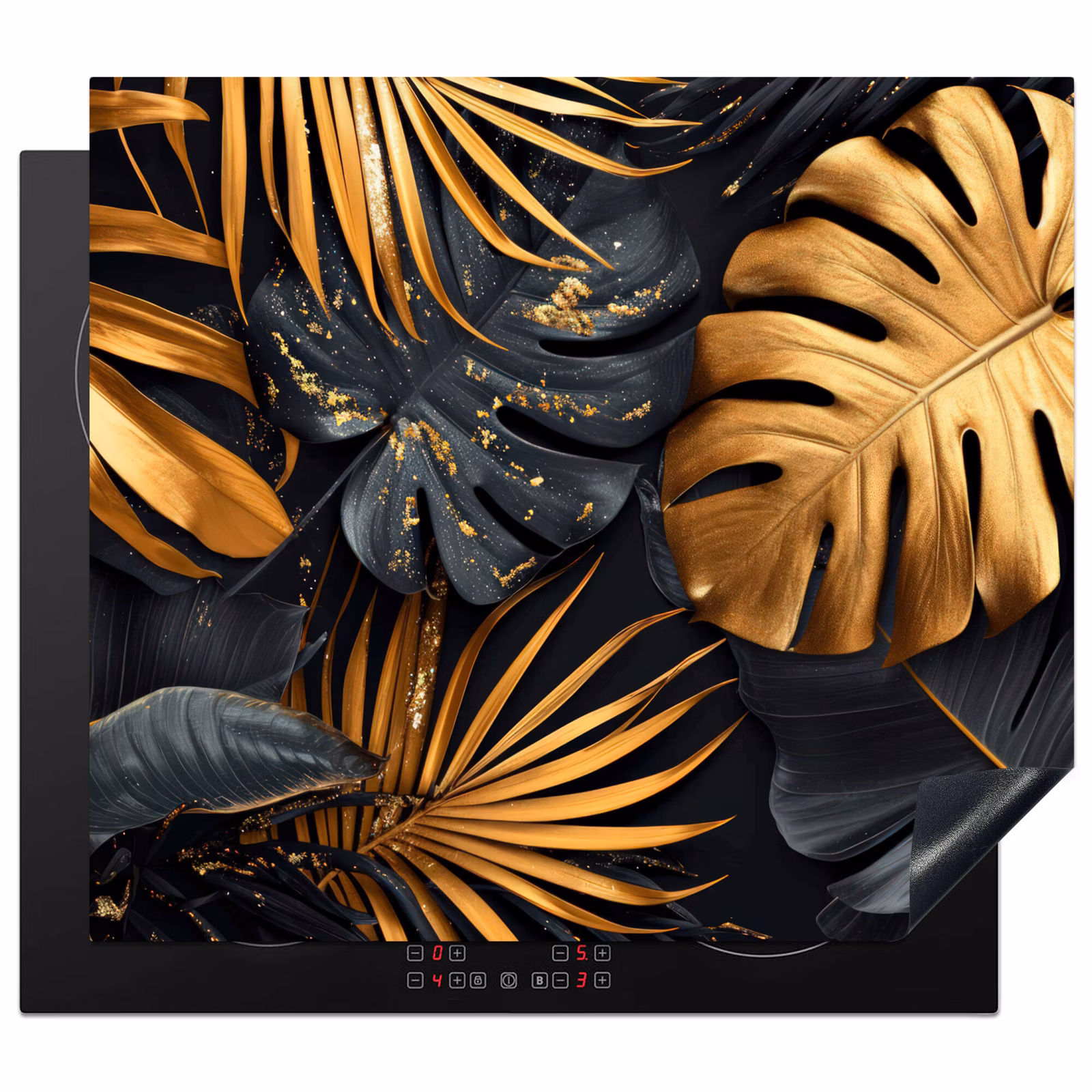 Induction hob cover - Leaves - Gold - Black - Nature — 1