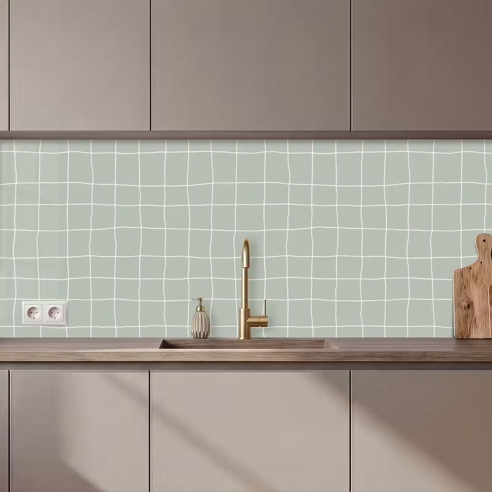 Kitchen splashback - Checkered pattern - Wavy - Green — 1