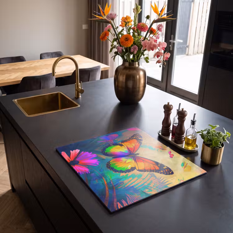 Induction hob cover - Butterfly - Plants - Colorful - Pink - Flowers — 2