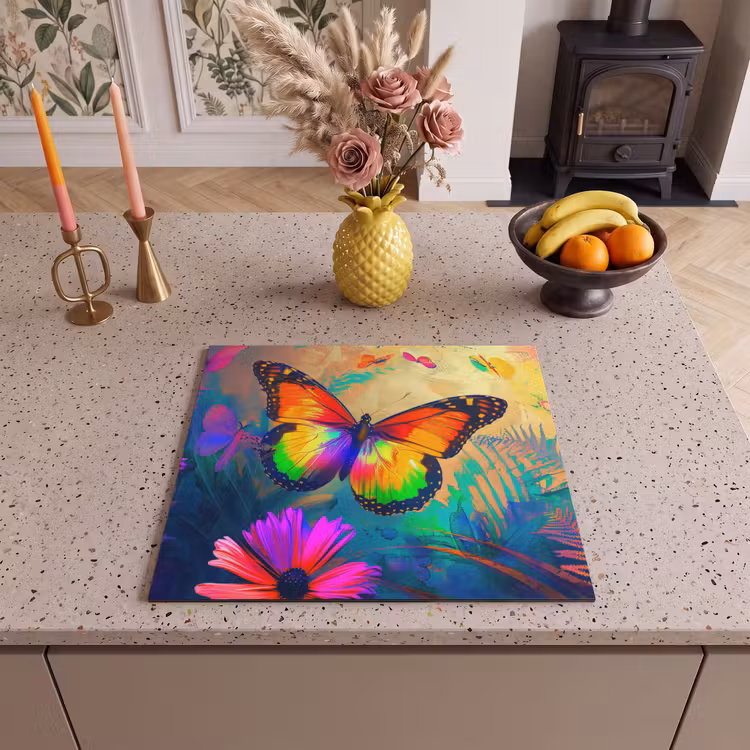 Induction hob cover - Butterfly - Plants - Colorful - Pink - Flowers — 3