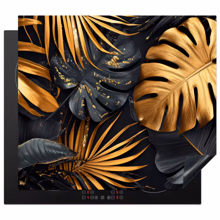 Induction hob cover - Leaves - Gold - Black - Nature — 1