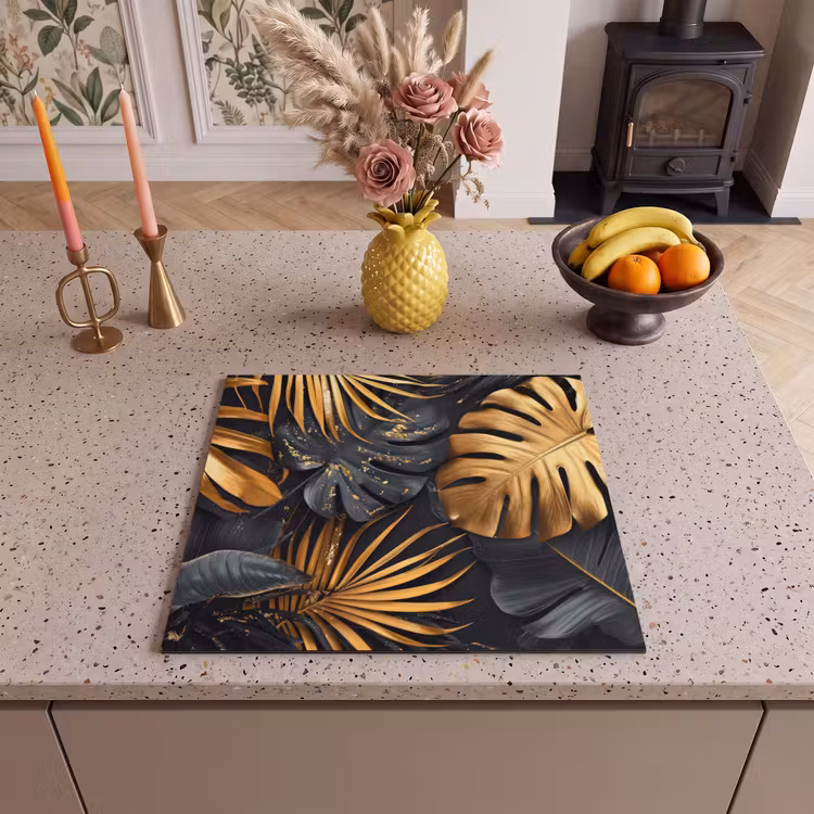 Induction hob cover - Leaves - Gold - Black - Nature — 3