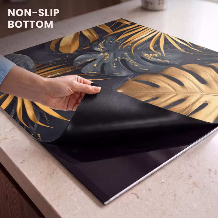 Induction hob cover - Leaves - Gold - Black - Nature — 5