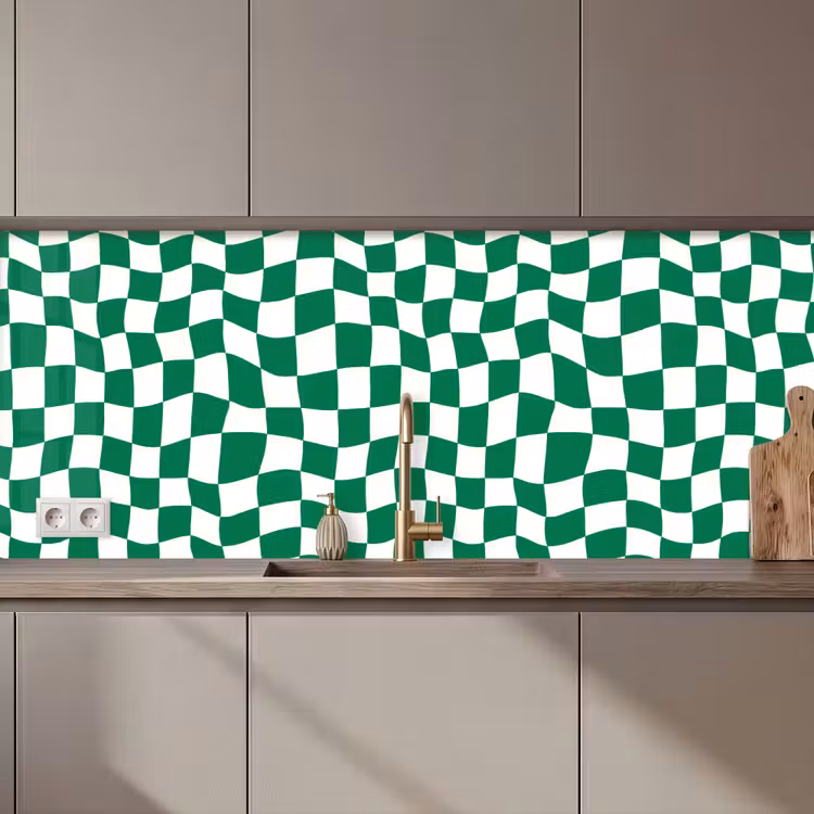 Kitchen splashback - Chess board - Wavy - Green — 1
