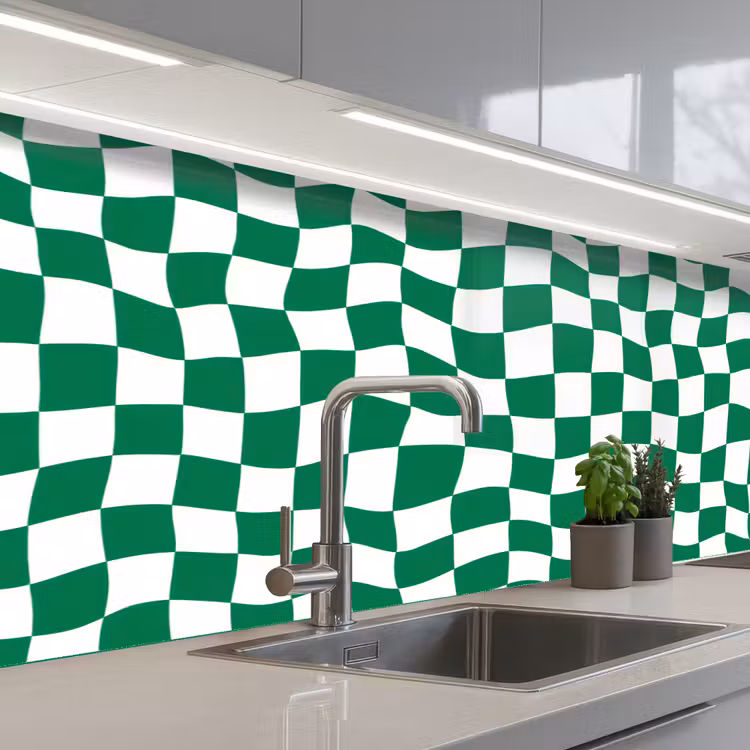 Kitchen splashback - Chess board - Wavy - Green — 2
