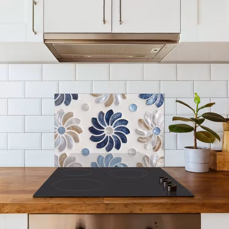 Kitchen splashback for hob - Flowers - Mother-of-Pearl - Abstract - Pattern - Blue — 3