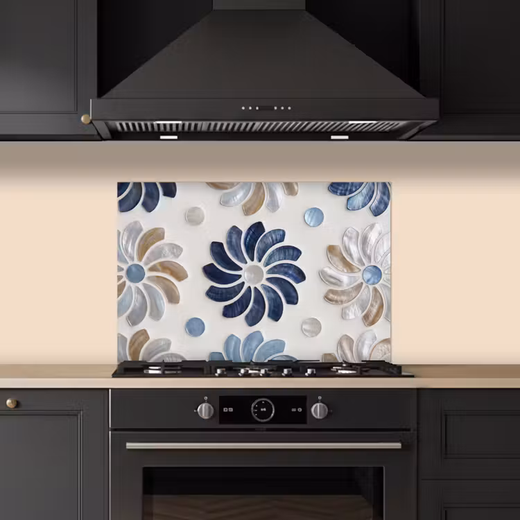 Kitchen splashback for hob - Flowers - Mother-of-Pearl - Abstract - Pattern - Blue — 5