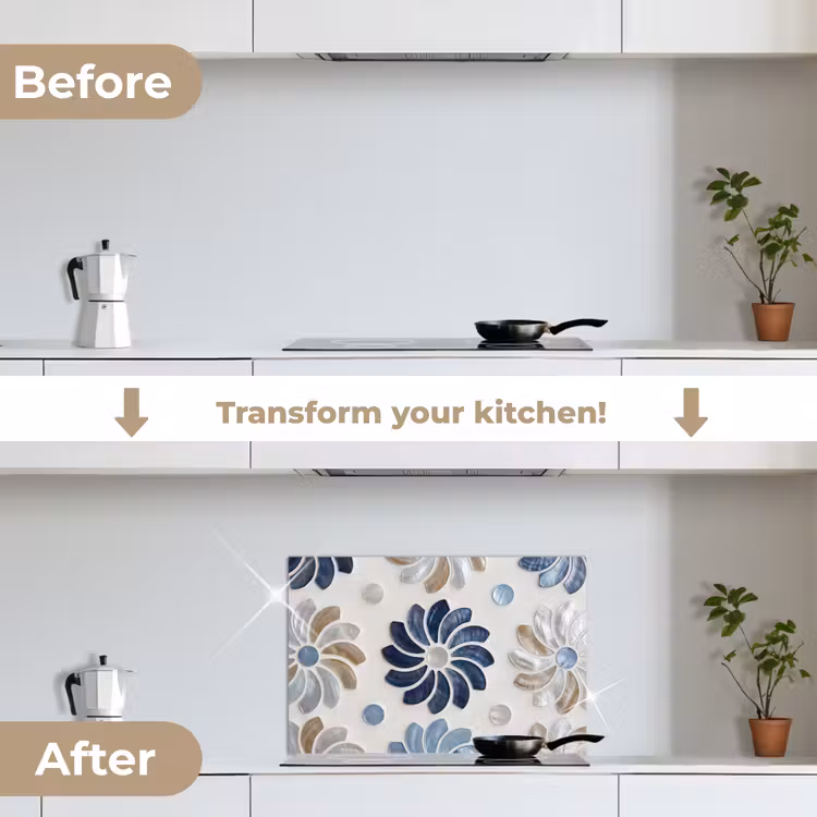 Kitchen splashback for hob - Flowers - Mother-of-Pearl - Abstract - Pattern - Blue — 7