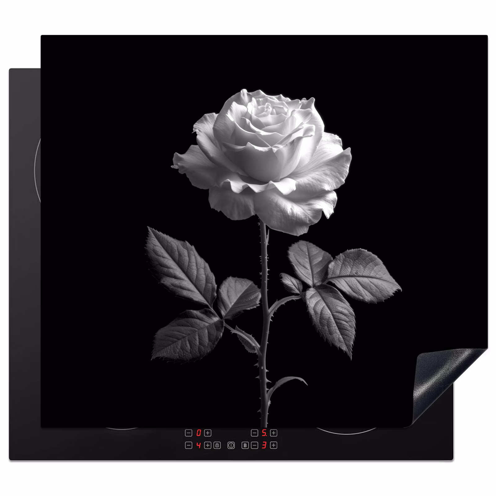 Induction hob cover - Rose - Black and white - Flower — 1