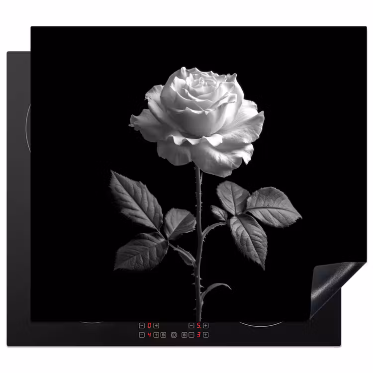 Induction hob cover - Rose - Black and white - Flower — 1