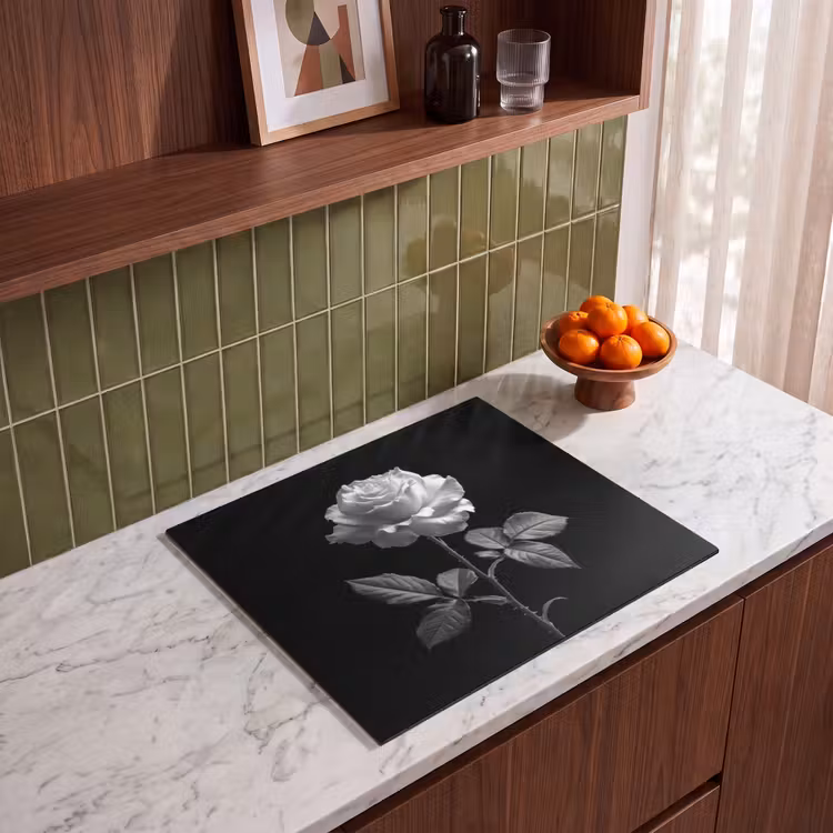 Induction hob cover - Rose - Black and white - Flower — 4