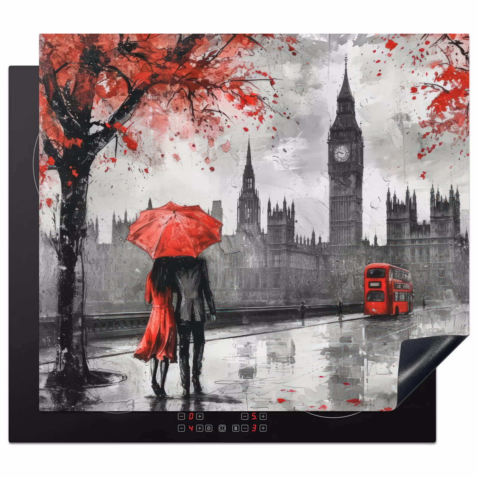 Induction hob cover - London - Red - Black - Couple - Romantic — 1