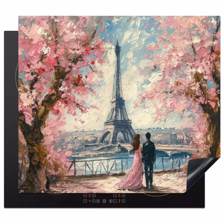 Induction hob cover - Eiffel Tower - Couple - Pink - Romantic - Trees - Paris — 1