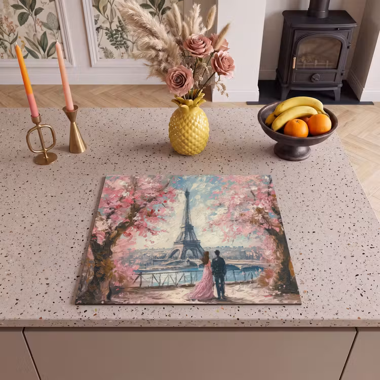 Induction hob cover - Eiffel Tower - Couple - Pink - Romantic - Trees - Paris — 3