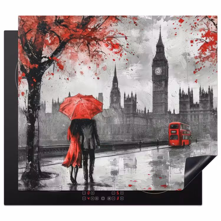 Induction hob cover - London - Red - Black - Couple - Romantic — 1