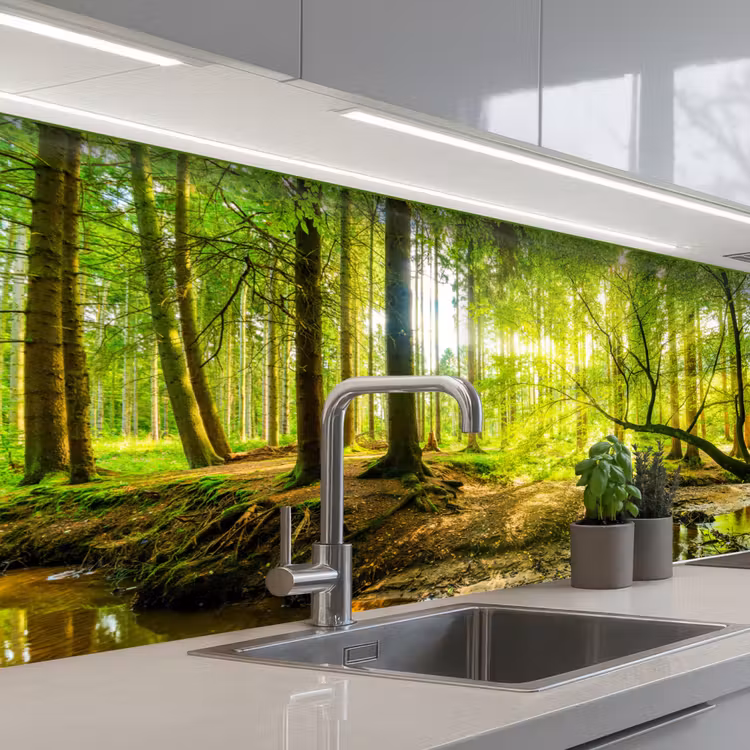 Kitchen splashback - Forest - Landscape - Water - Trees - Sun - Green - Nature — 1