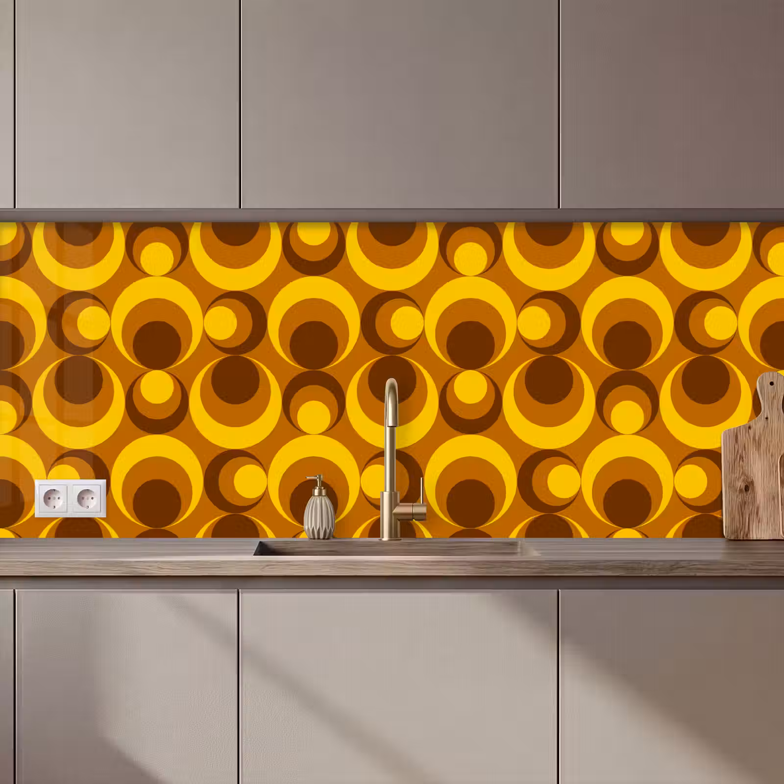 Kitchen splashback - Patterns - Retro - Brown - Yellow — 1