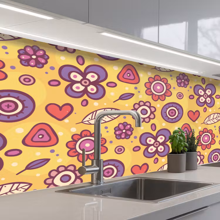 Kitchen splashback - Pattern - Flowers - Purple - Orange — 2