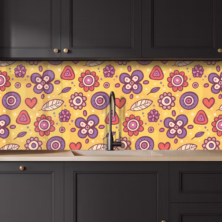 Kitchen splashback - Pattern - Flowers - Purple - Orange — 6