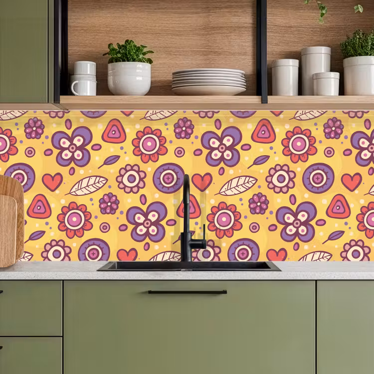Kitchen splashback - Pattern - Flowers - Purple - Orange — 8