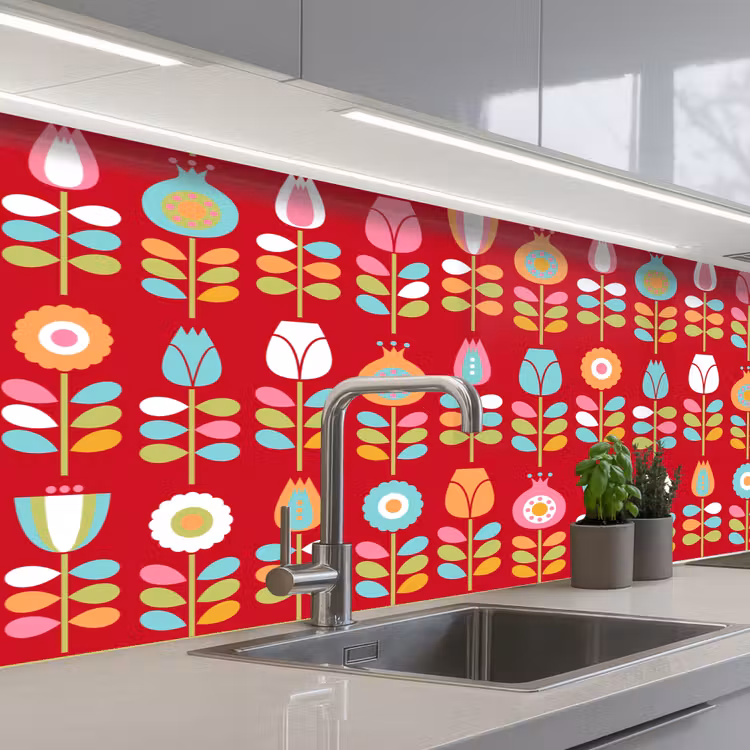 Kitchen splashback - Patterns - Flowers - Retro - Red — 2