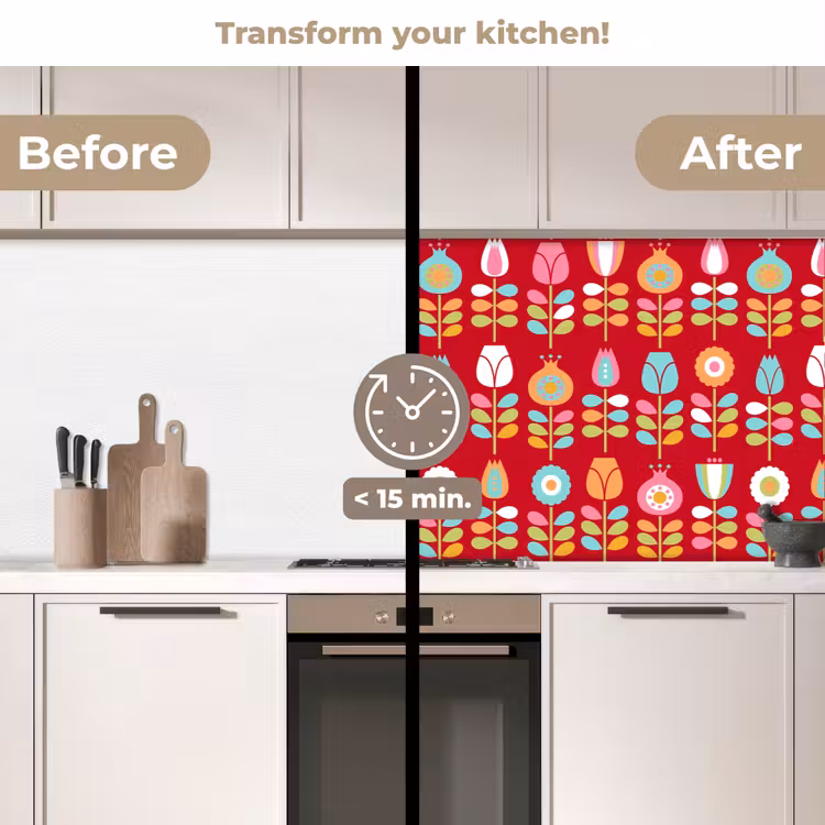Kitchen splashback - Patterns - Flowers - Retro - Red — 3