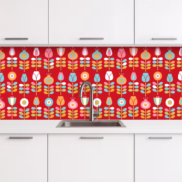 Kitchen splashback - Patterns - Flowers - Retro - Red — 4