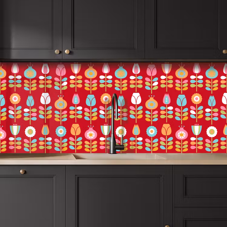 Kitchen splashback - Patterns - Flowers - Retro - Red — 6