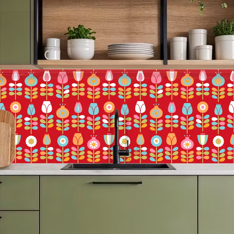 Kitchen splashback - Patterns - Flowers - Retro - Red — 8