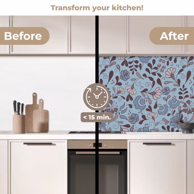 Kitchen splashback - Pattern - Flower - Grey - Blue — 3