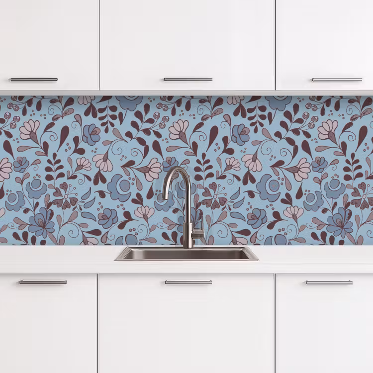 Kitchen splashback - Pattern - Flower - Grey - Blue — 4