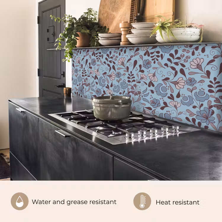 Kitchen splashback - Pattern - Flower - Grey - Blue — 5