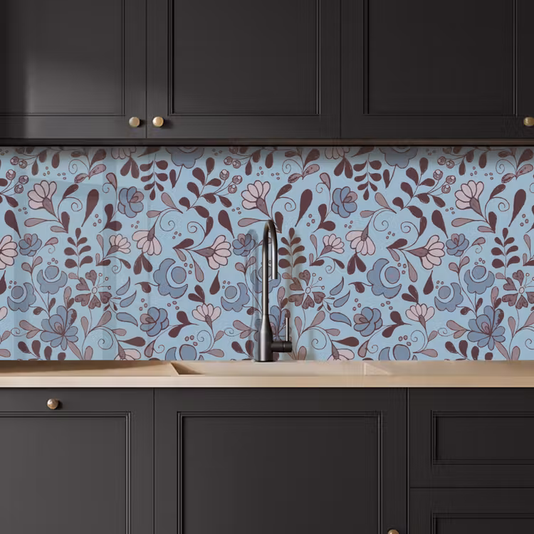 Kitchen splashback - Pattern - Flower - Grey - Blue — 6
