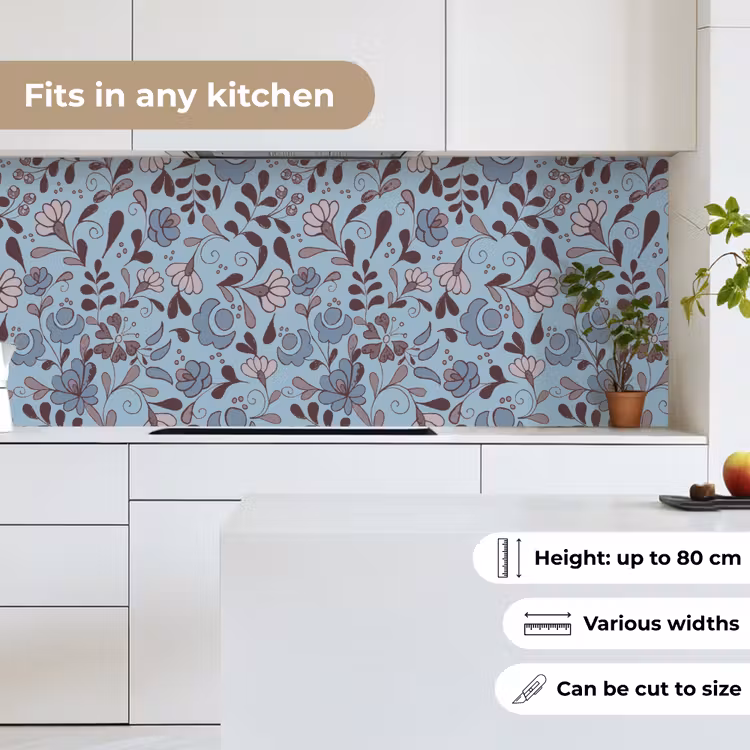 Kitchen splashback - Pattern - Flower - Grey - Blue — 7