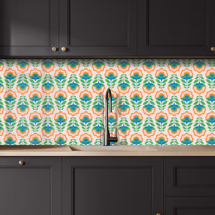 Kitchen splashback - Retro - Flowers - Design - Green - Orange — 6