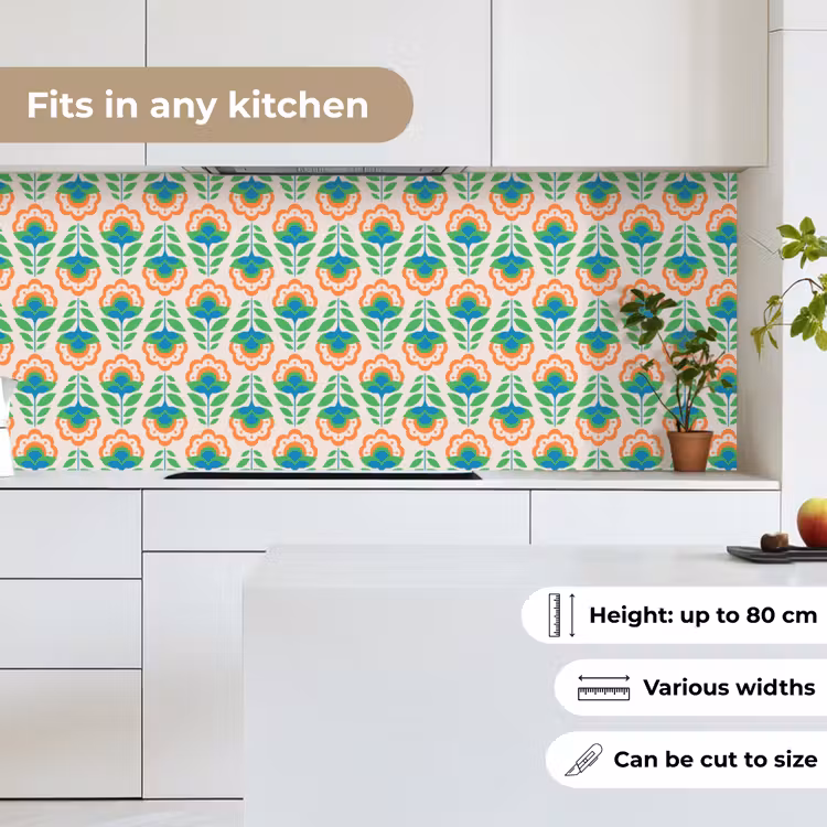 Kitchen splashback - Retro - Flowers - Design - Green - Orange — 7