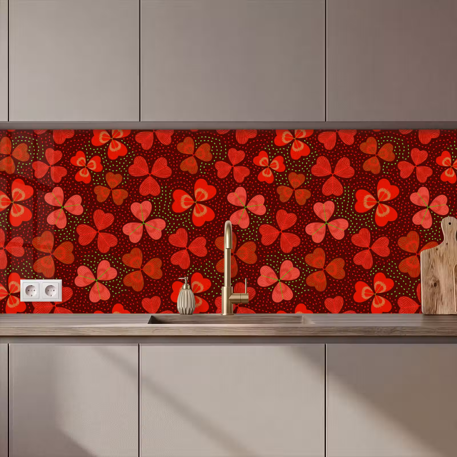 Kitchen splashback - Pattern - Clover - Red — 1