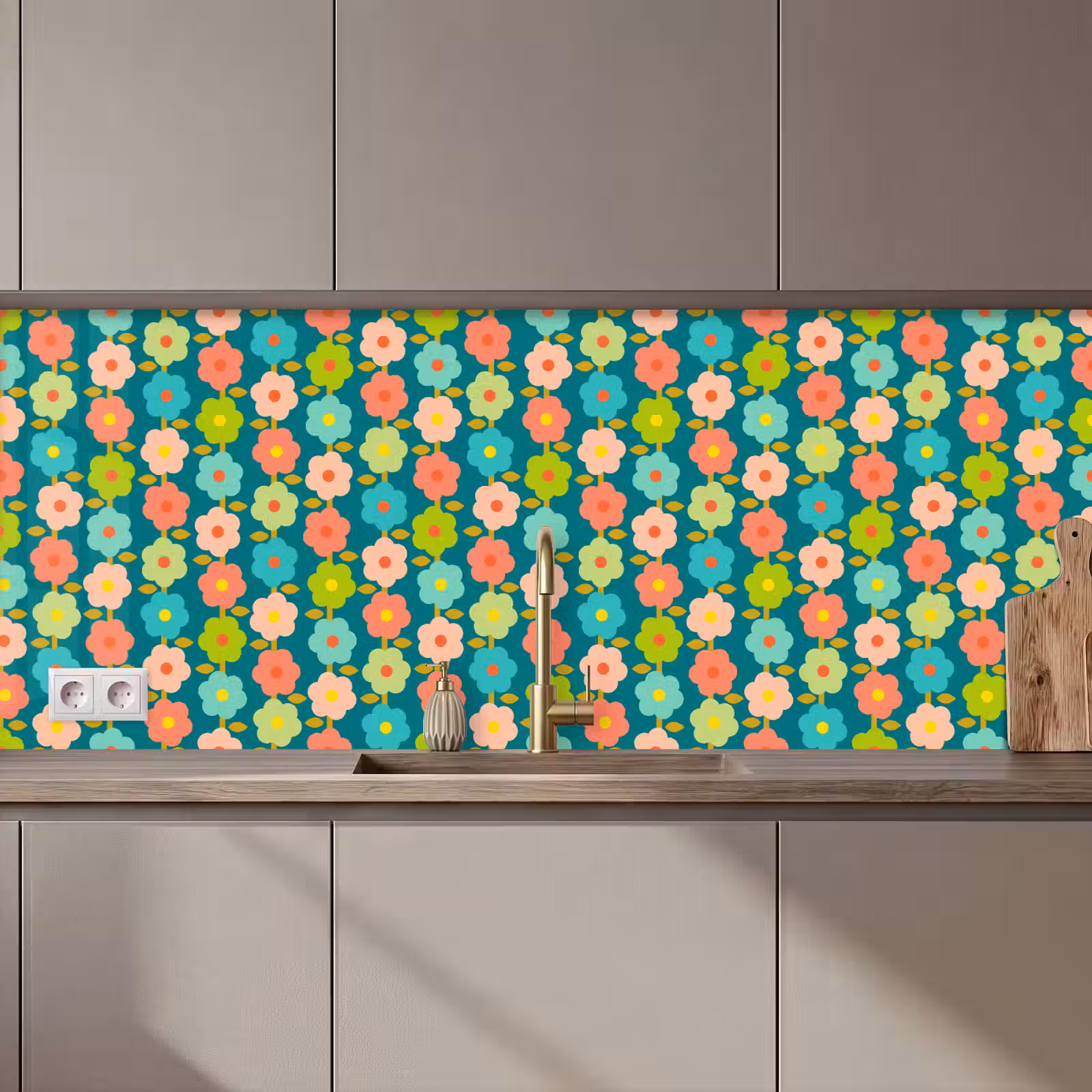 Kitchen splashback - Pattern - Flowers - Retro - 70s — 1