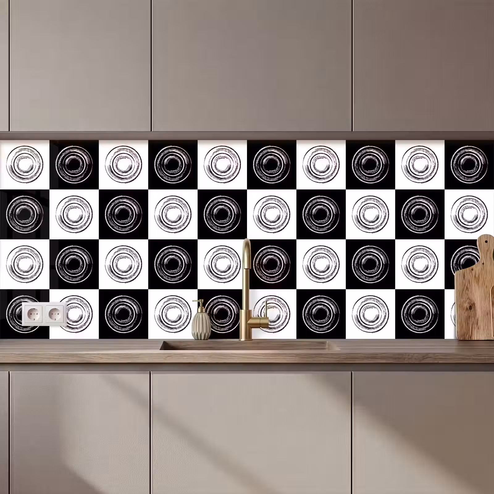 Kitchen splashback - Patterns - Chessboard - Black and White — 1